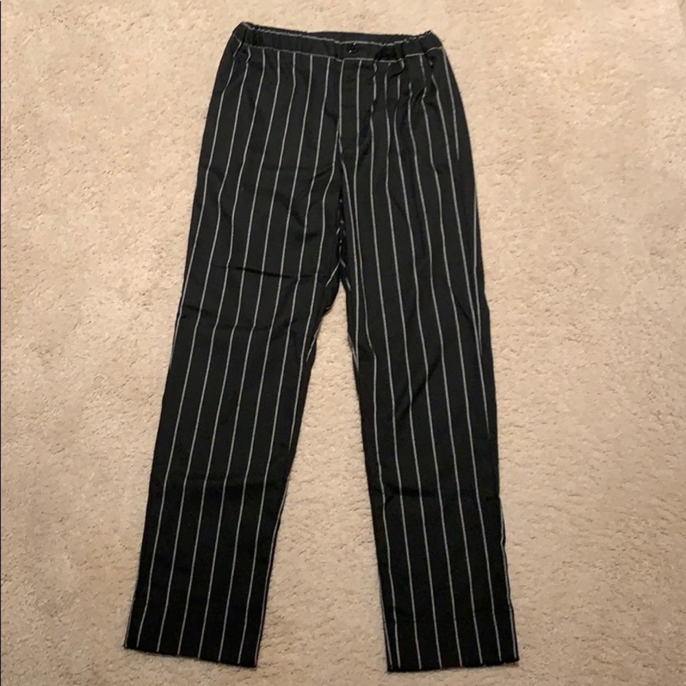 Black pants with white stripes